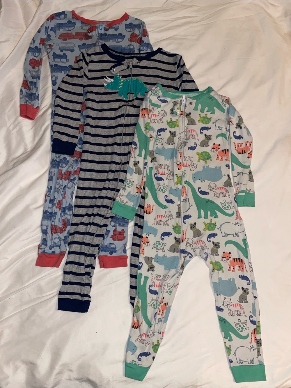 Toddler Dino & Animal Print One-Piece Pajamas - White with Green/Blue Accents